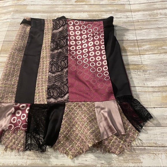 Poleci Wrap Skirt Mixed Fabric Patchwork Purple Sz 8 - Picture 2 of 10